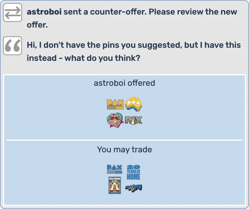 Counter-offer trade message