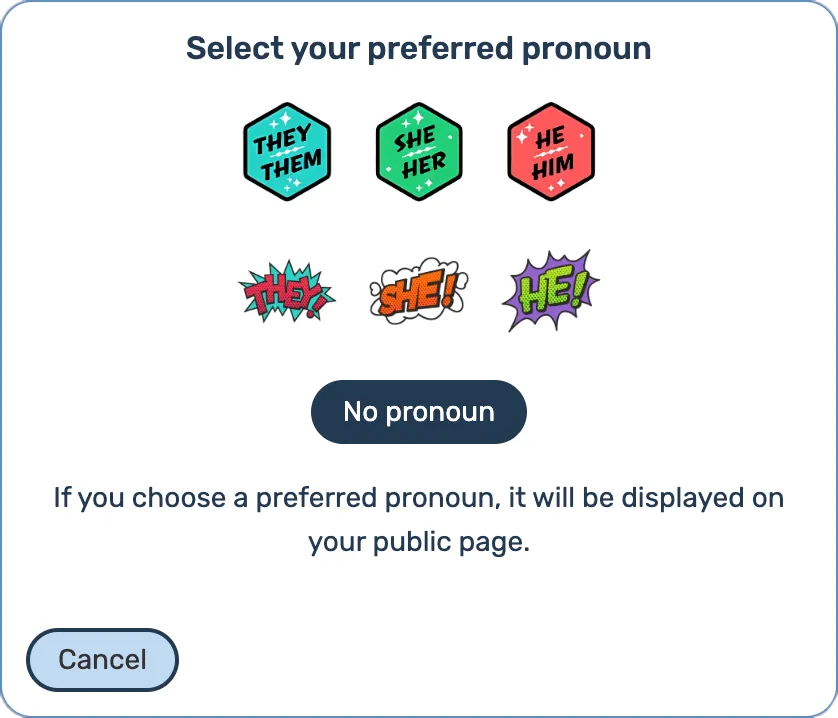 Pronoun selection dialog