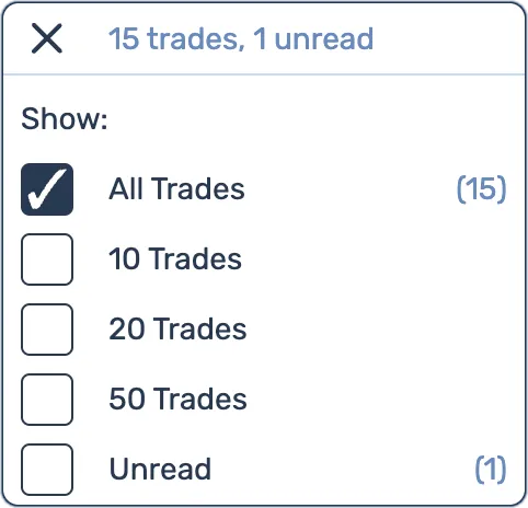 Trade display menu